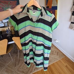 Dusen Dusen Green Pattern Collar Shift Dress